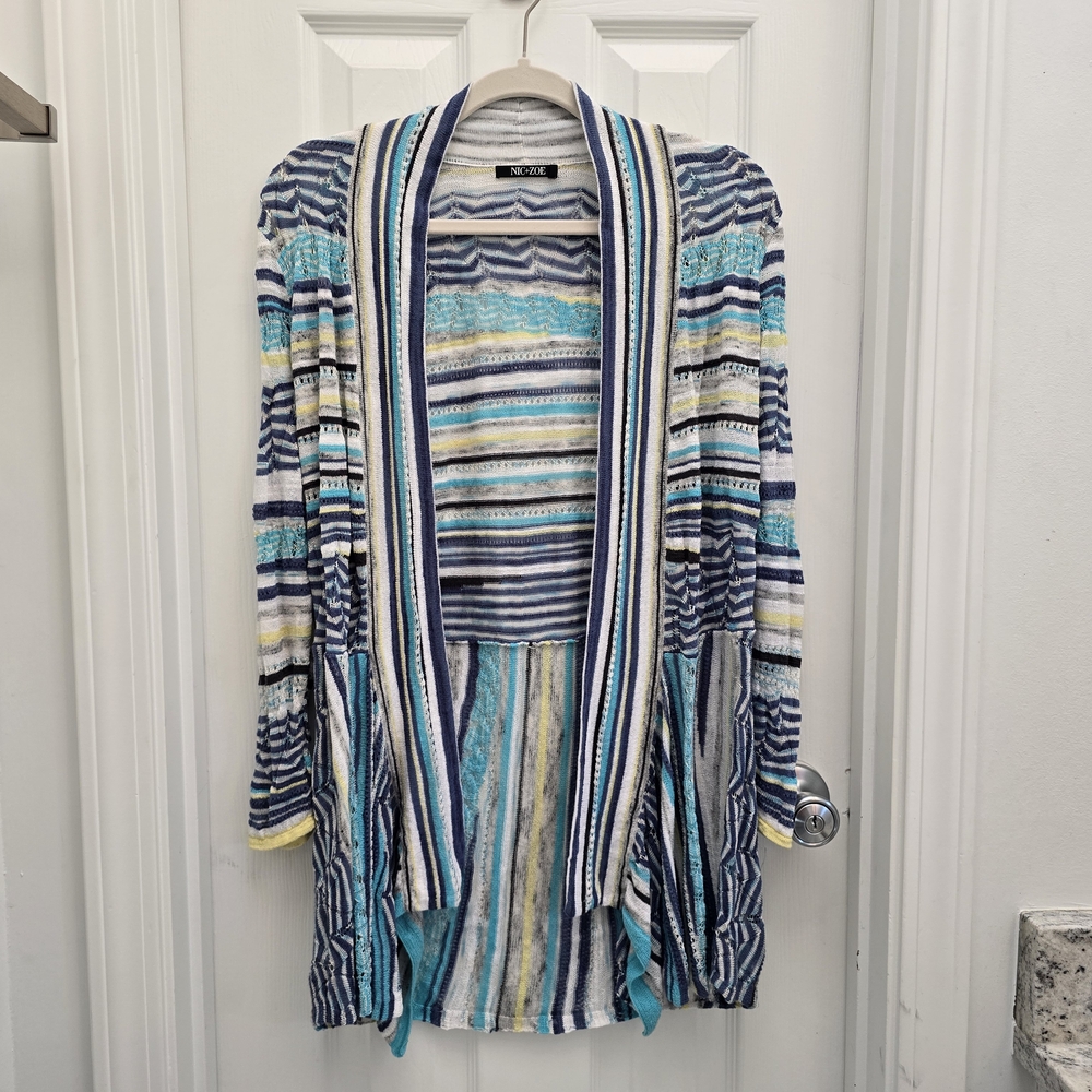 NIC+ZOE Blue and Yellow Cardigan Sweater
